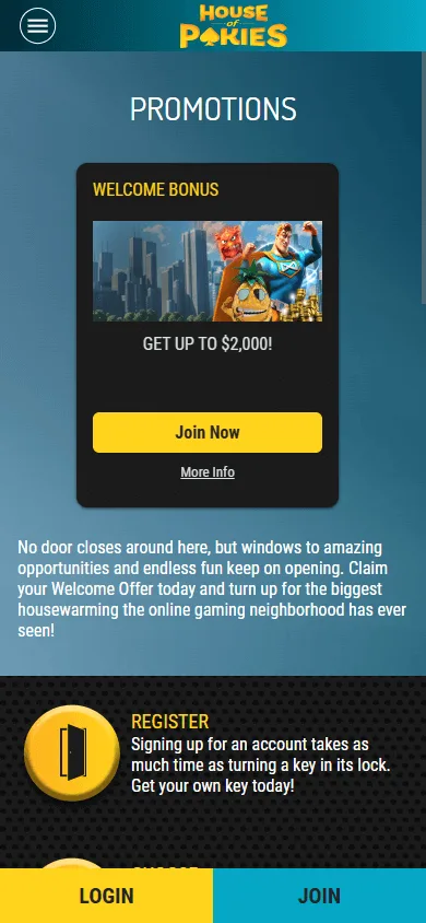 House Of Pokies Casino mobile browser promotions with bonus offers